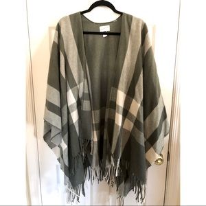Green and White Plaid Ruana Wrap